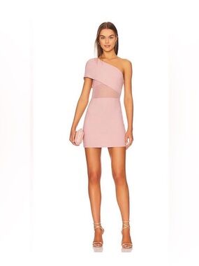 superdown Danielle Blush One-Shoulder Mini Dress with Sheer Waist Panel